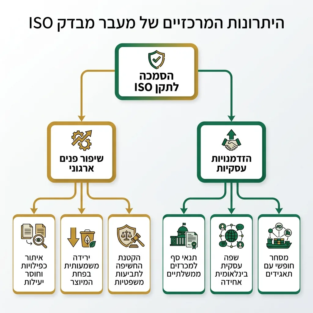 אינפוגרפיקה — היתרונות המרכזיים של מעבר מבדק ISO: הסמכה לתקן ISO
