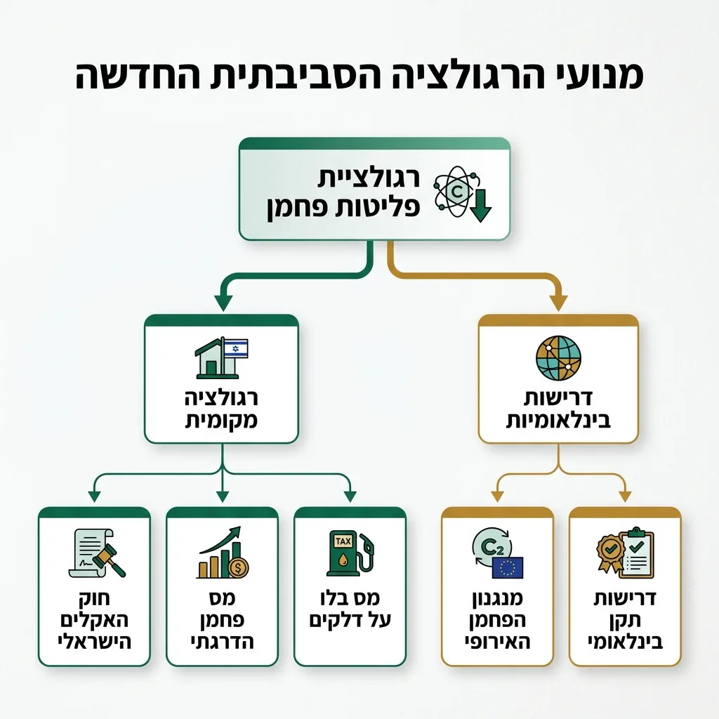 אינפוגרפיקה — מנועי הרגולציה הסביבתית החדשה: רגולציית פליטות פחמן