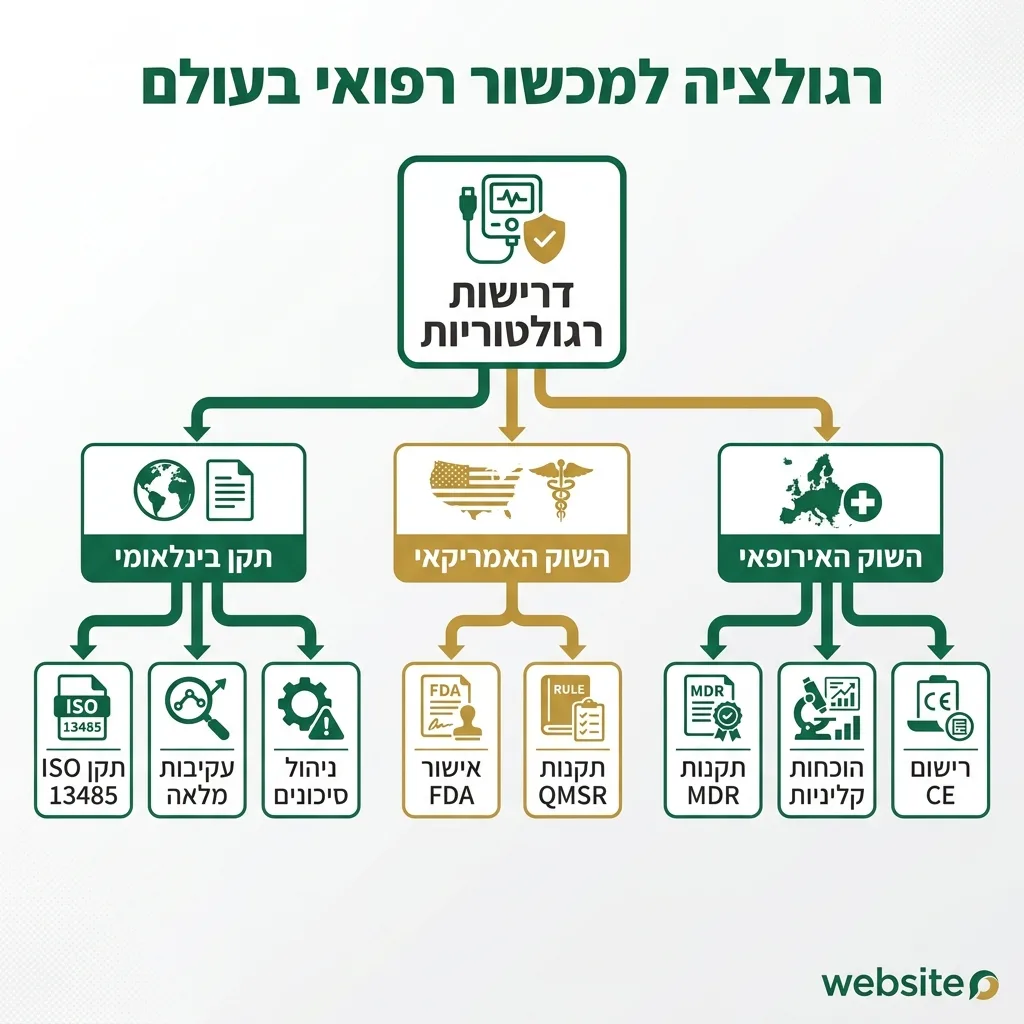 אינפוגרפיקה — רגולציה למכשור רפואי בעולם: דרישות רגולטוריות