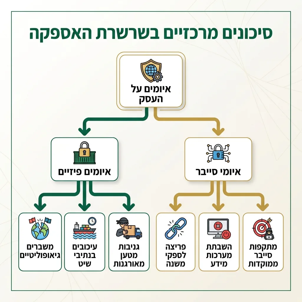 אינפוגרפיקה — סיכונים מרכזיים בשרשרת האספקה: איומים על העסק