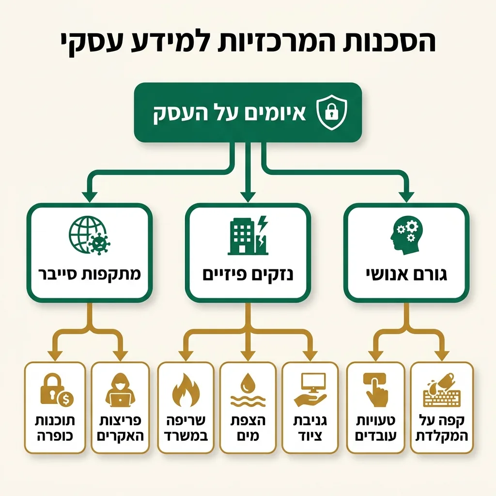 אינפוגרפיקה — הסכנות המרכזיות למידע עסקי: איומים על העסק